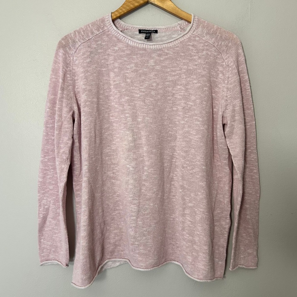 Eileen Fisher Sweater Women XS Pink Organic Linen Cotton Slub Knit Pullover